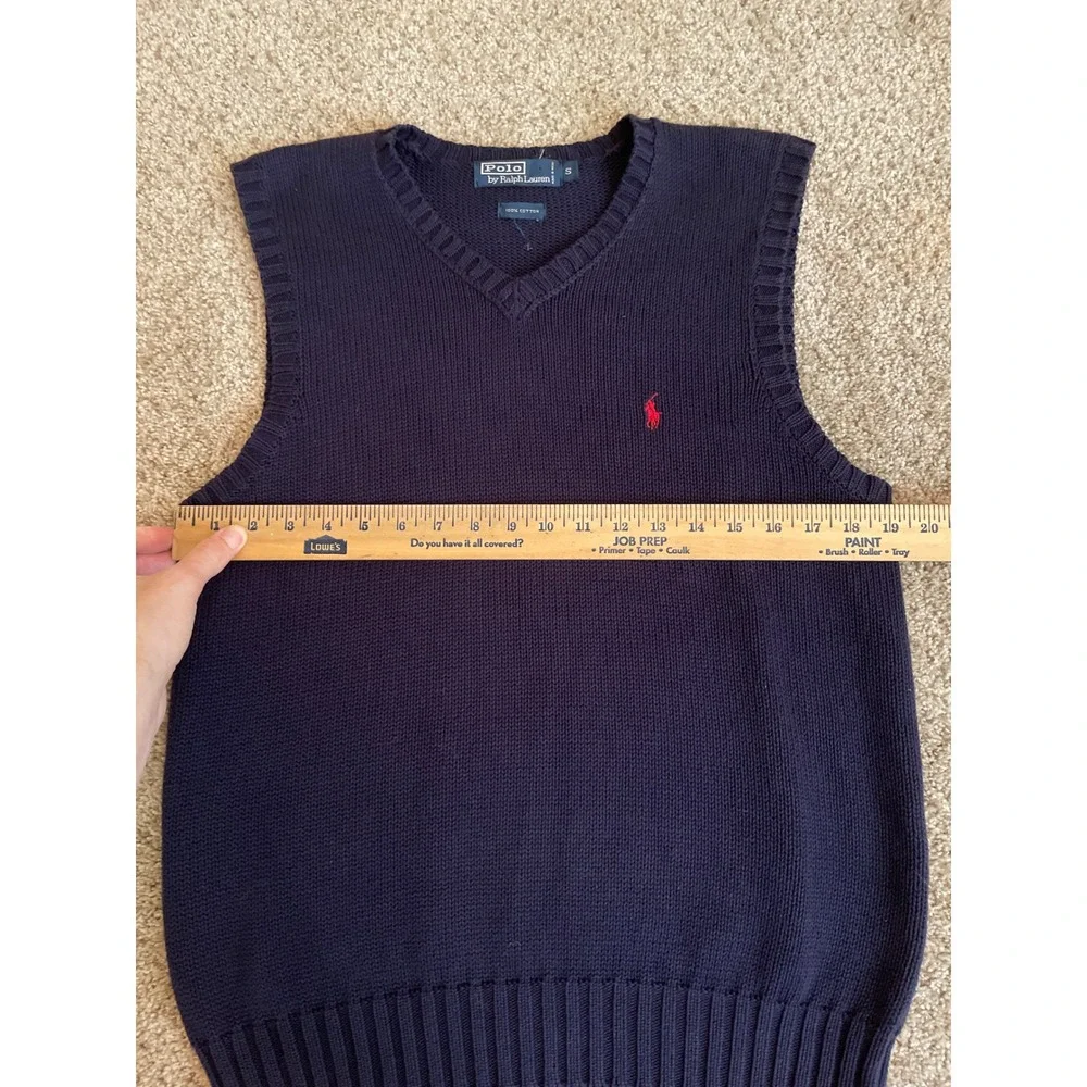 Polo Ralph Lauren Mens Sweater Vest Small Navy Blue Cotton V-Neck Red Pony Logo